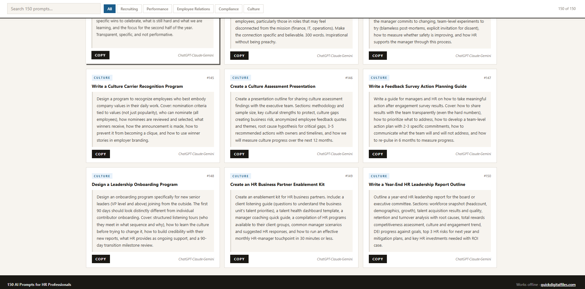150 HR prompts for recruiting and compliance