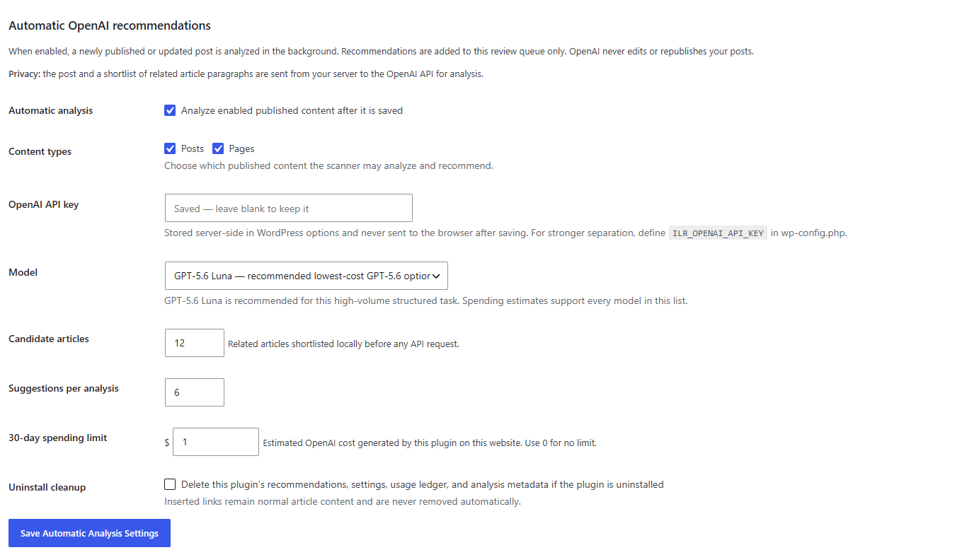 Internal Link Reviewer WordPress plugin dashboard
