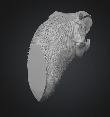 Side view of roaring dinosaur wall decor model for 3D printing