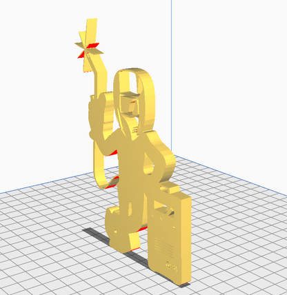 "Welder Buddy 3D print model standing by welding machine."