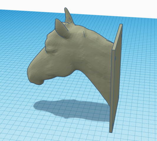 3D printed horse head bust with wall mount for customizable home decor.