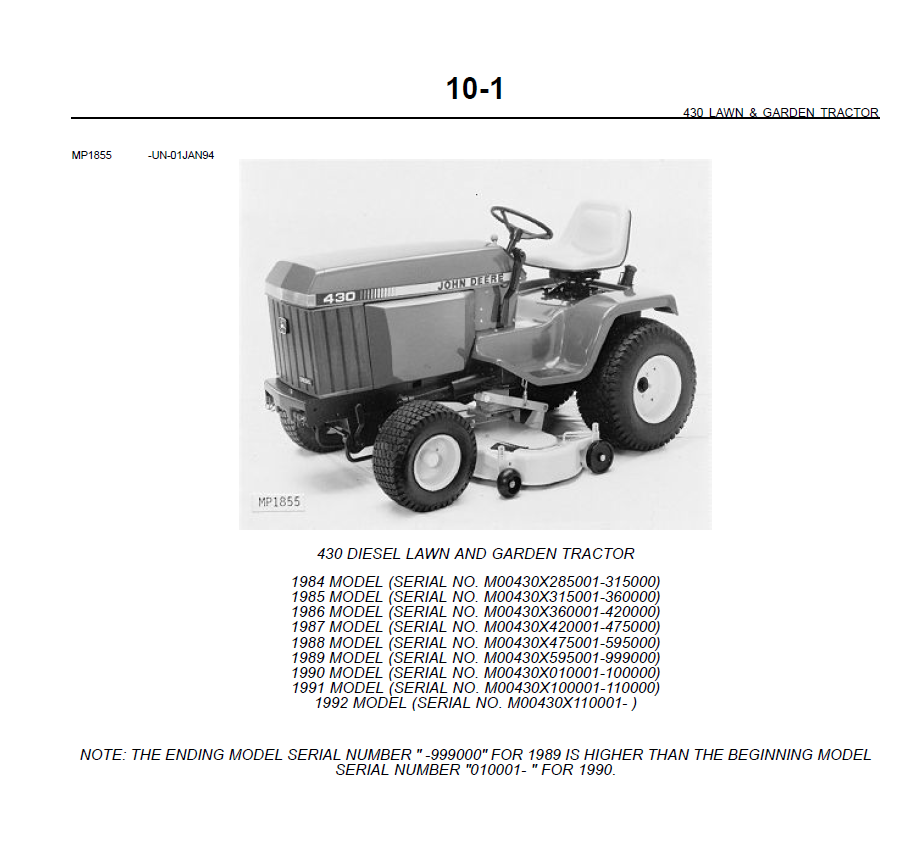John Deere Parts Diagram 430 Lawn Tractor Parts Manual Quick