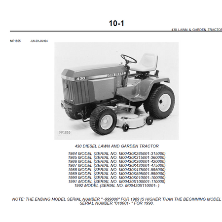 Detailed John Deere parts diagram for 430 lawn and garden tractor
