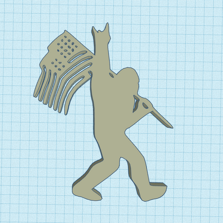 "American flag-waving Sasquatch in 3D print form"