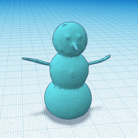 3D printable snowman model with carrot nose and branch arms for festive decoration.