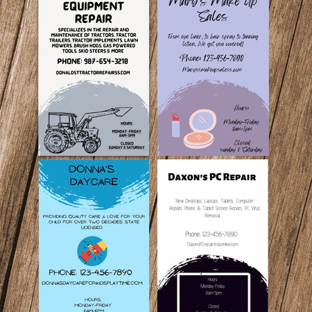 Canva flyer templates for farm, makeup, daycare, PC repair