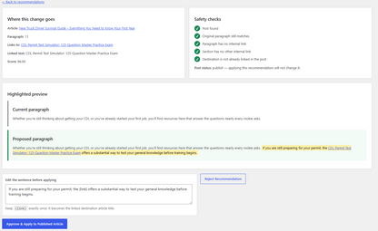 AI internal linking plugin dashboard for WordPress