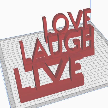"DIY 3D printing project files for 'Live, Laugh, Love' words on desktop displays."