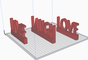 "3D printable words 'Live, Laugh, Love' with stands for home decor."