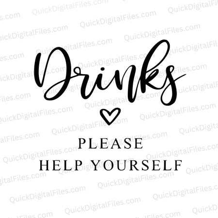 "Self-serve 'Drinks Please Help Yourself' wedding sign SVG for a relaxed bar setup."