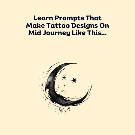 Minimal black moon tattoo design from Midjourney prompts.