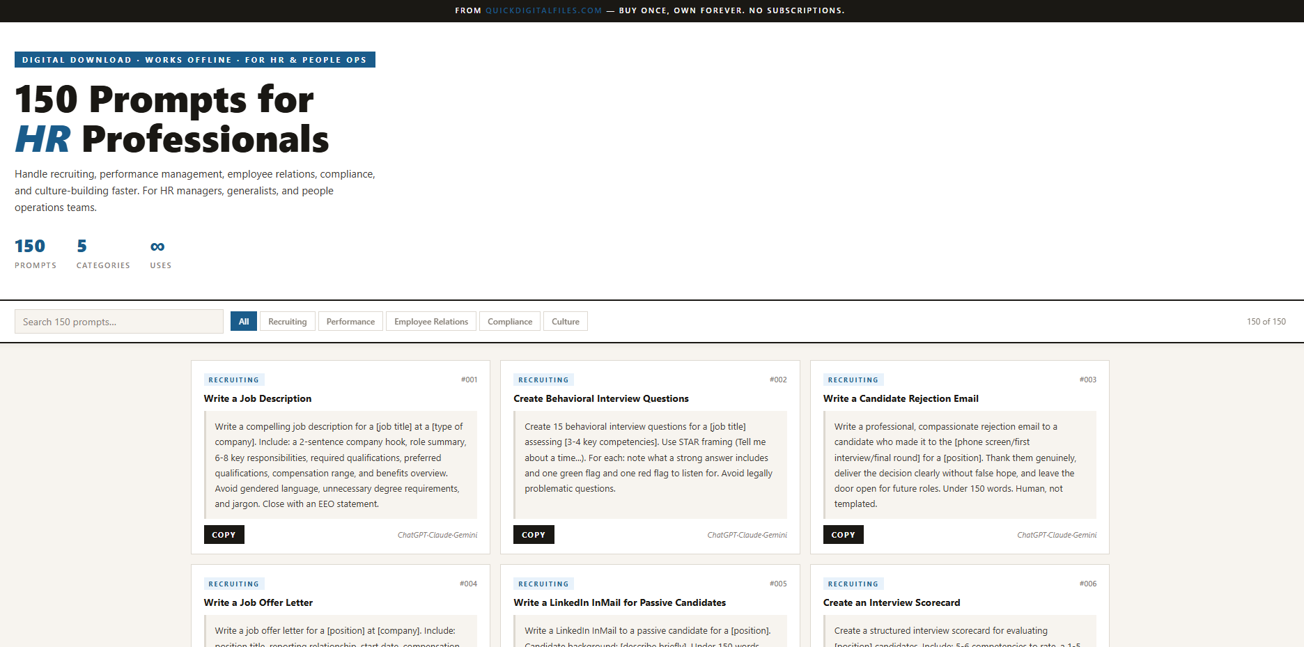 AI prompts for HR professionals HTML app