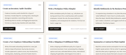 AI prompts for small business owners HTML app with 150 business prompts