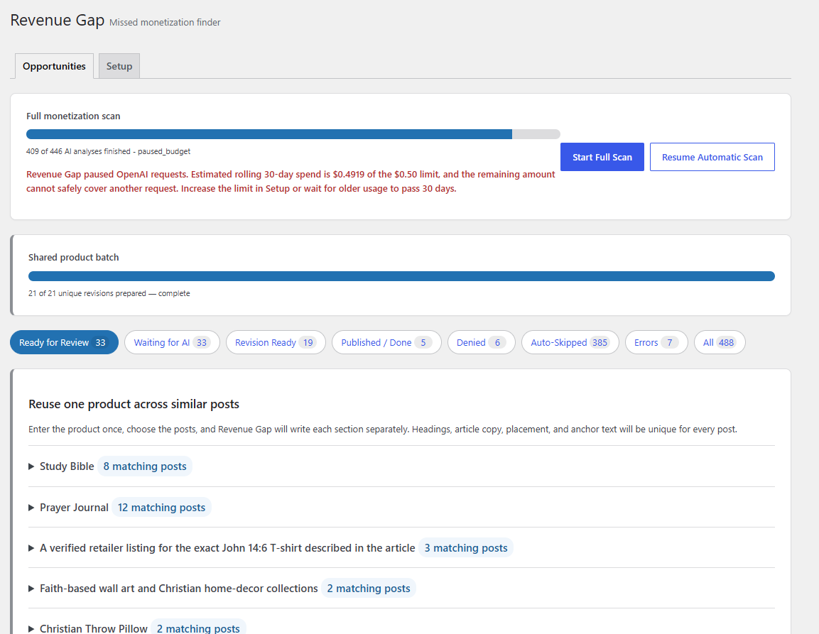 Affiliate opportunity finder for WordPress