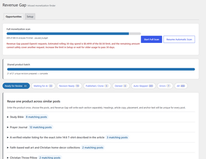 Affiliate opportunity finder for WordPress