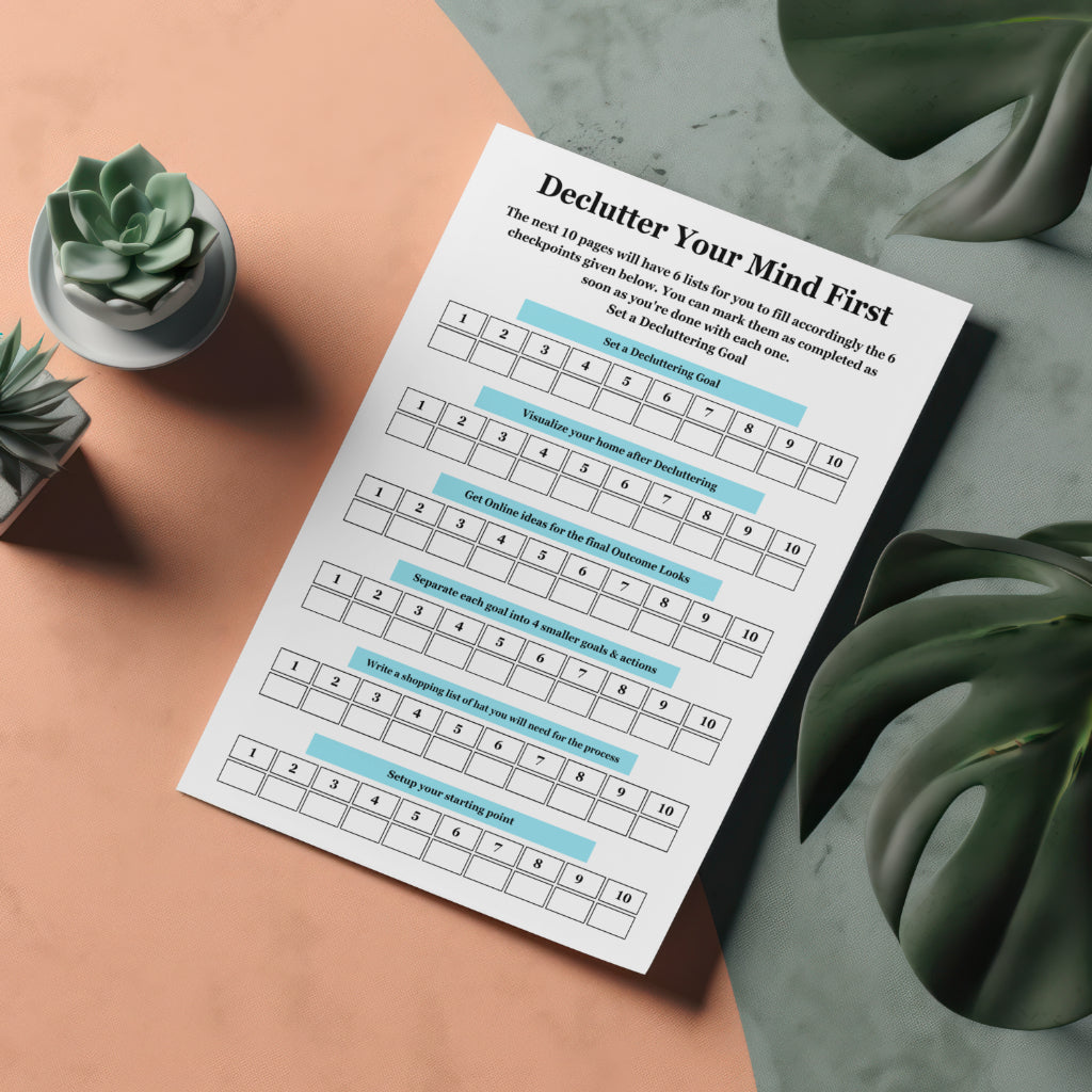 Declutter checklist for home, garage, and office spaces
