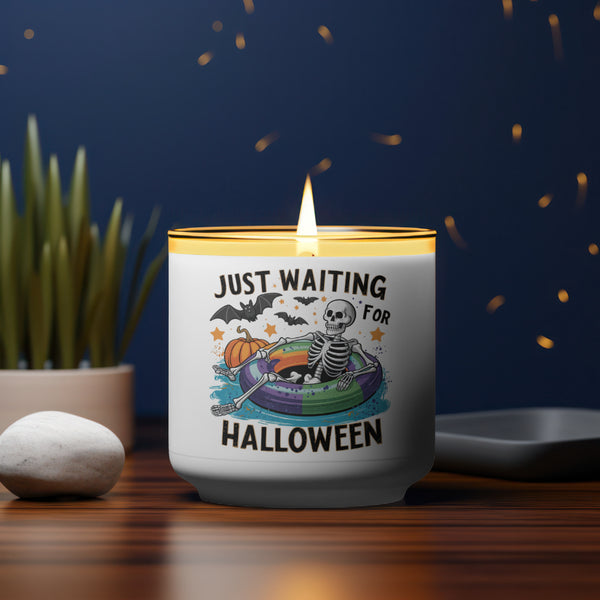 Festive Halloween-themed design with skeleton, pumpkin, and bats, perfect for seasonal use