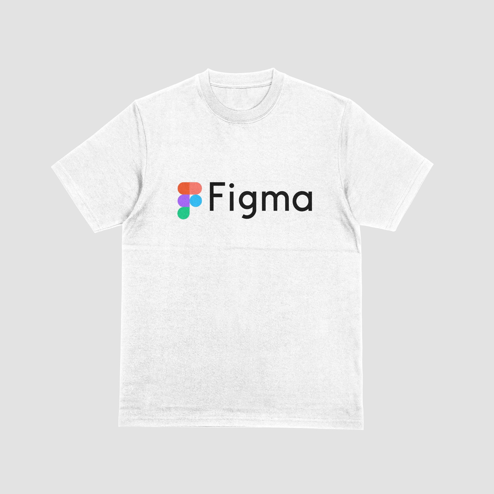 White t-shirt with Figma logo on a light gray background