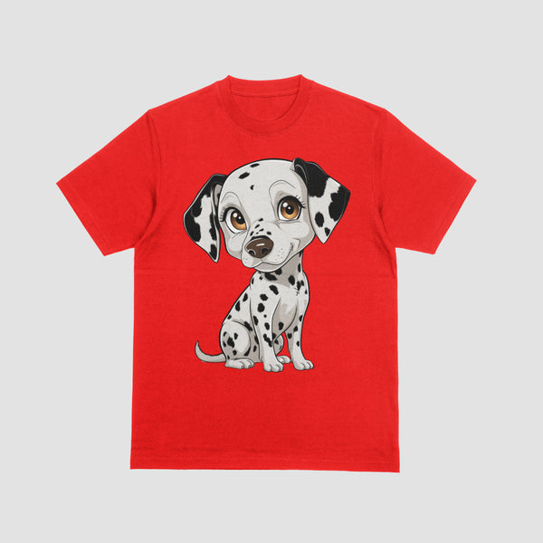 "Anime-Style Dalmatian Dog Full-Body Illustration in Bold Colors"