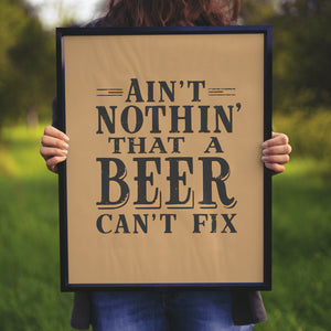 "Rustic font style beer quote graphic in black and orange against a white background."