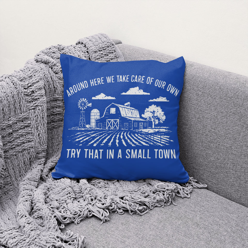 "Distressed Barn and Windmill Graphic with Small Town Slogans"