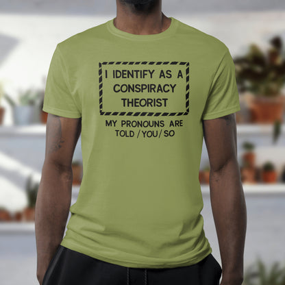 "Digital download art 'I Identify As A Conspiracy Theorist' in SVG, PNG, JPEG."