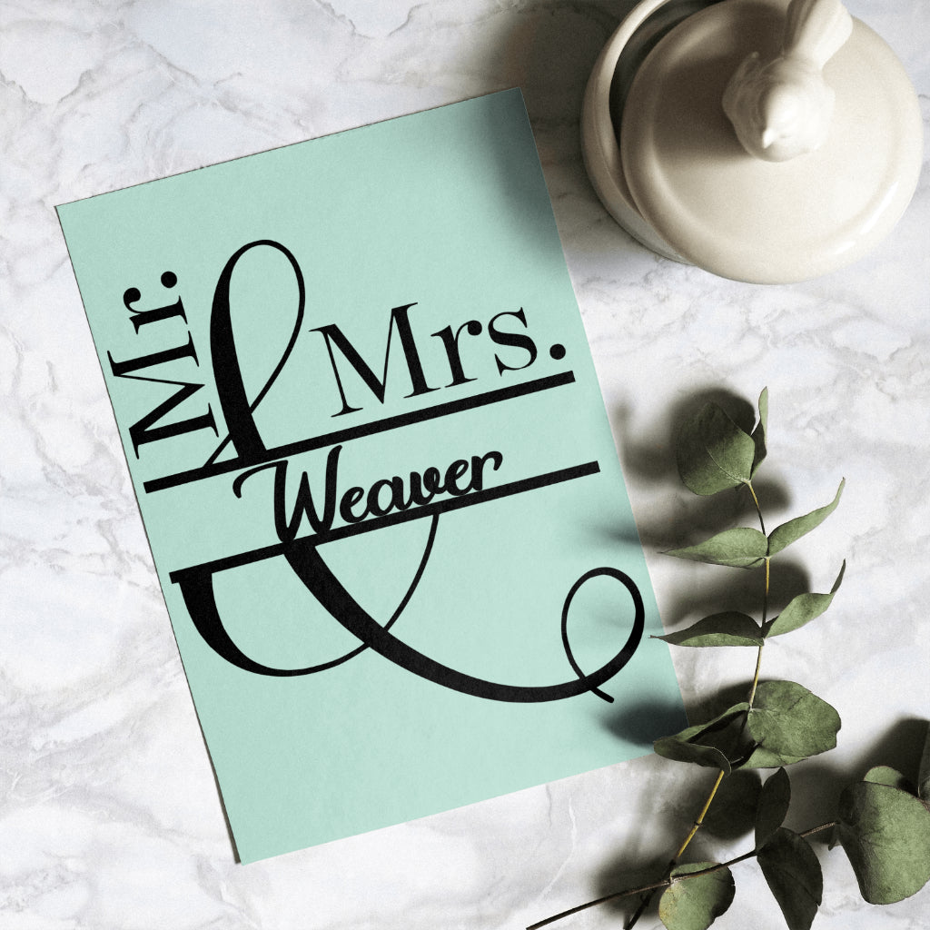 Elegant wedding SVG with cursive Mr and Mrs lettering
