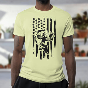 Fish illustration over American flag for fishing t-shirts
