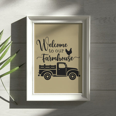 "Vintage Truck and Chicken Farmhouse Design with Transparent Background"