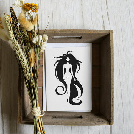 "Graceful Nude Woman Silhouette SVG with Flowing Hair"