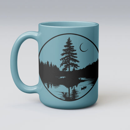 moonlit lake canoe scene vector