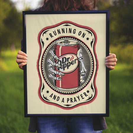 Colorful JPEG of Dr Pepper vintage illustration with intricate border, ideal for nostalgic projects