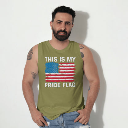 "Distressed American Flag Graphic with Bold Text"