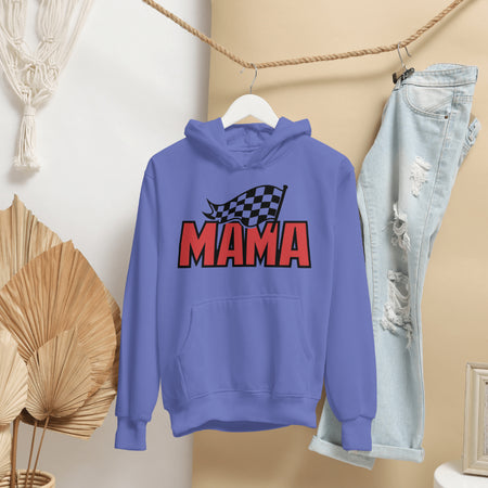 "Motor Racing Inspired Mama Text with Checker Flag"