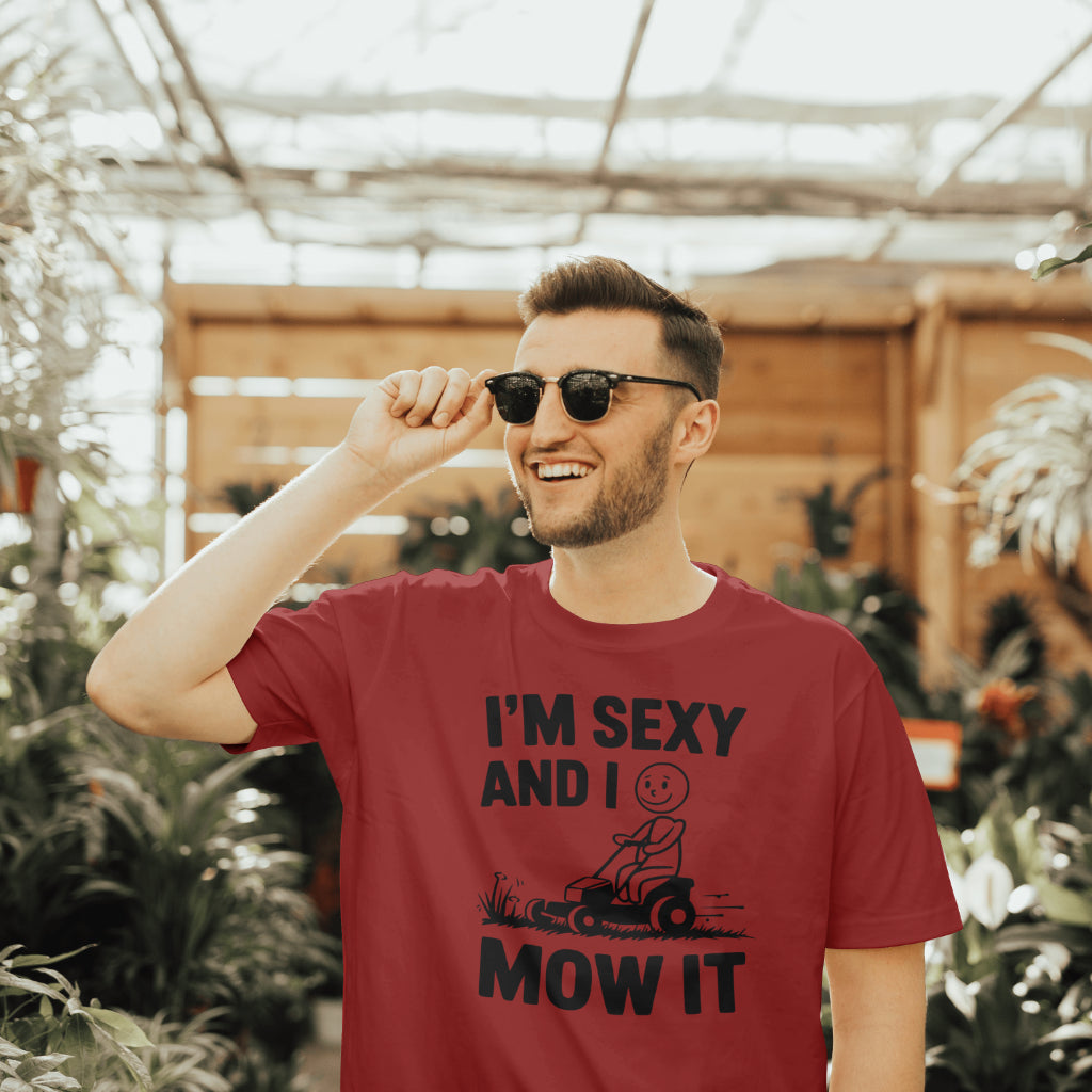 Funny lawn mowing SVG with stick figure on a mower
