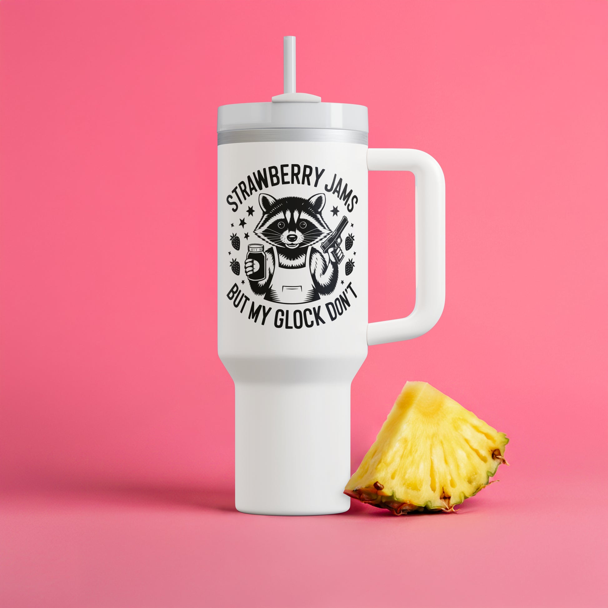 funny raccoon svg with glock and strawberry jam