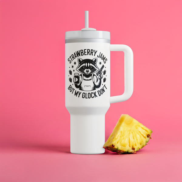 funny raccoon svg with glock and strawberry jam