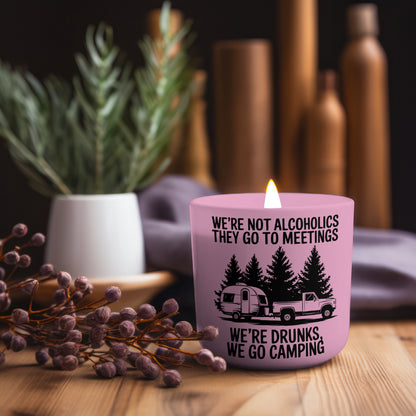 Funny camping SVG with "We’re not alcoholics, we’re drunks" text
