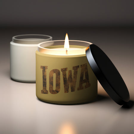 Gold Iowa typography on dark background PNG
