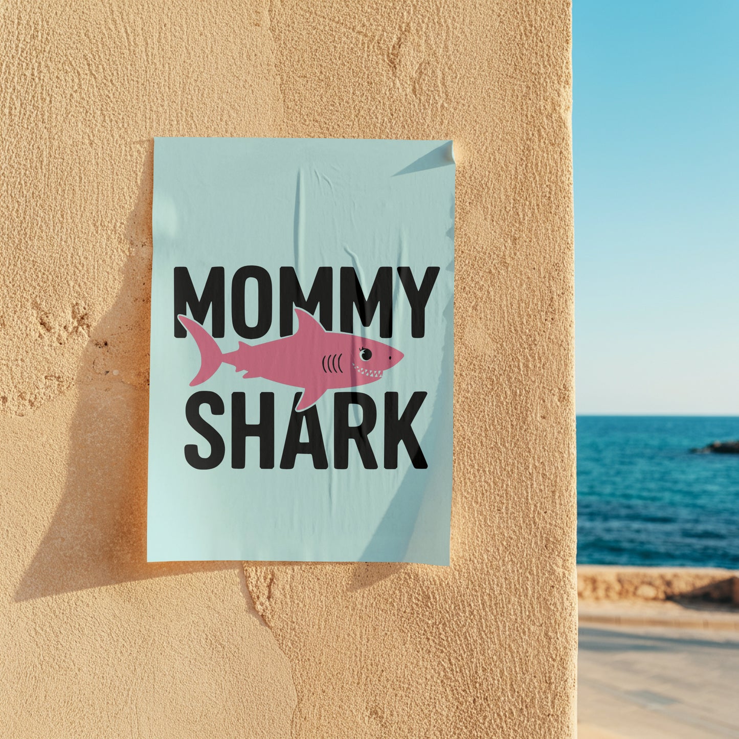 Pink shark and mommy text SVG for t-shirt designs
