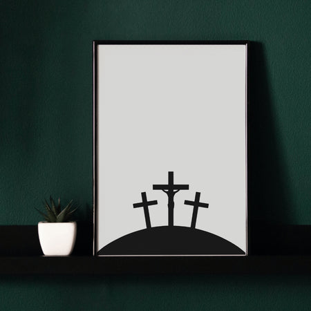 "Digital download of three crosses silhouette for church and spiritual projects."