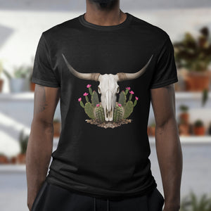 "Long-Horned Animal Skull with Pink Flowered Cacti JPEG"