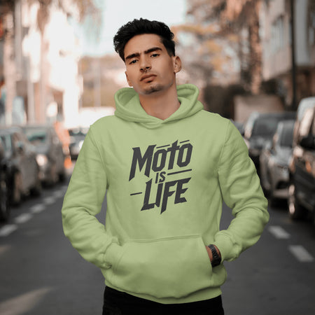 "Distressed MOTO IS LIFE Bold Font Design"