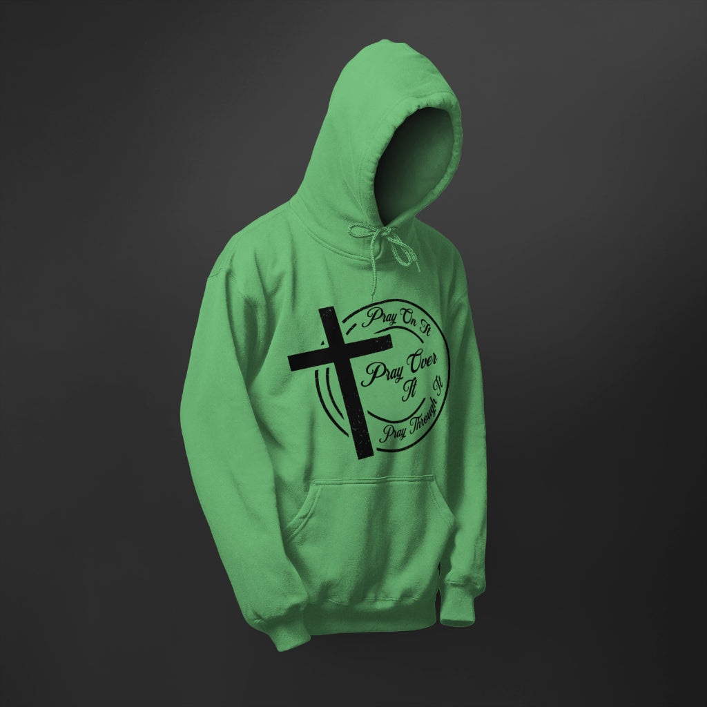 "Circular Design with Prayer Phrases and Cross"