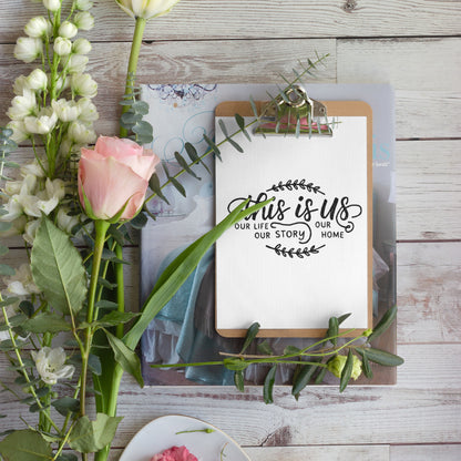 "Black and white family-themed typography illustration with natural accents."