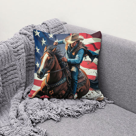 "American Flag and Cowboy in Action Artwork"