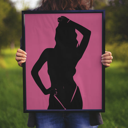 "Minimalist Nude Woman SVG on Pink Background"