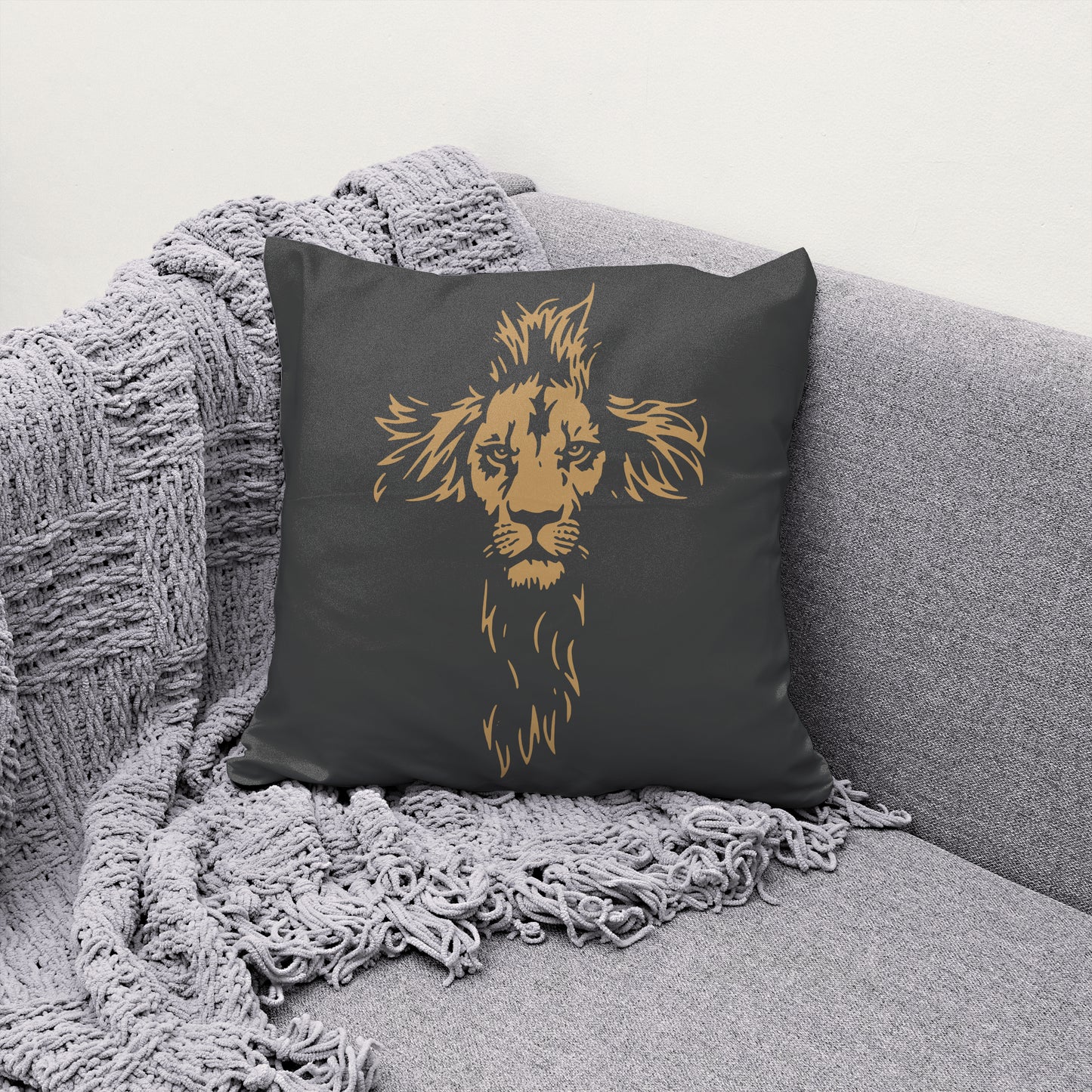 Lion Cross SVG with distressed texture and fierce lion face