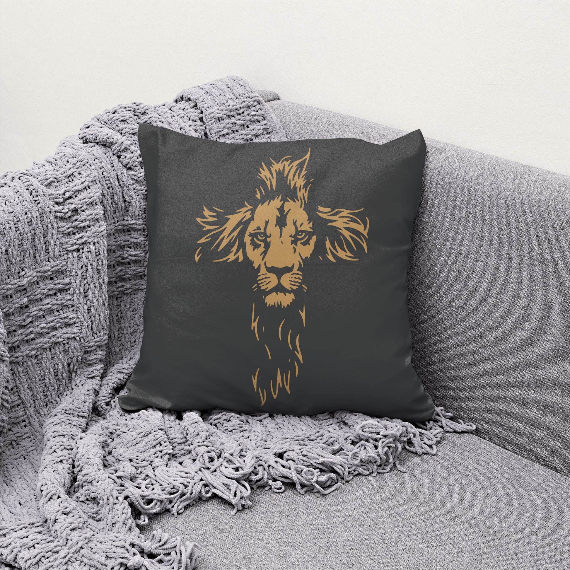 Lion Cross SVG with distressed texture and fierce lion face