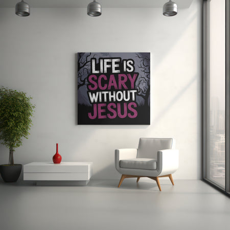 Christian design with moody moon background and faith-based message
